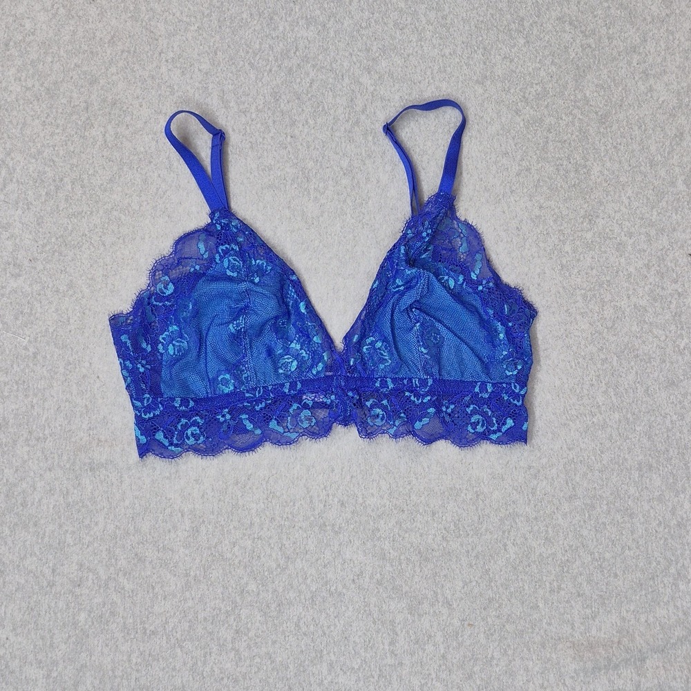 Ambrielle Women Bra Large Blue Floral Bralette Wireless Lace Mesh Strap